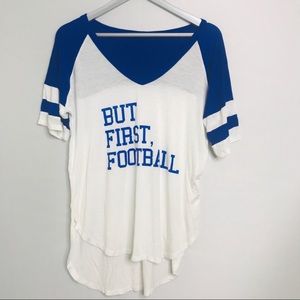 But First, Football ladies v-neck shirt